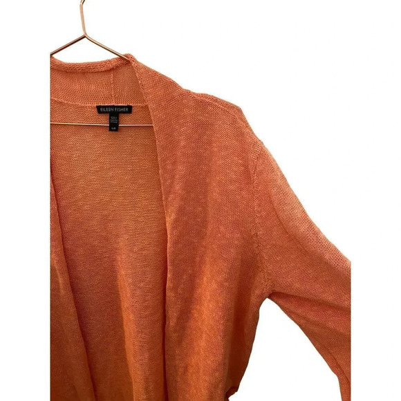 Eileen Fisher Orange Long Sleeve Open Front Cardigan Sweaters Size Large - Picture 2 of 5